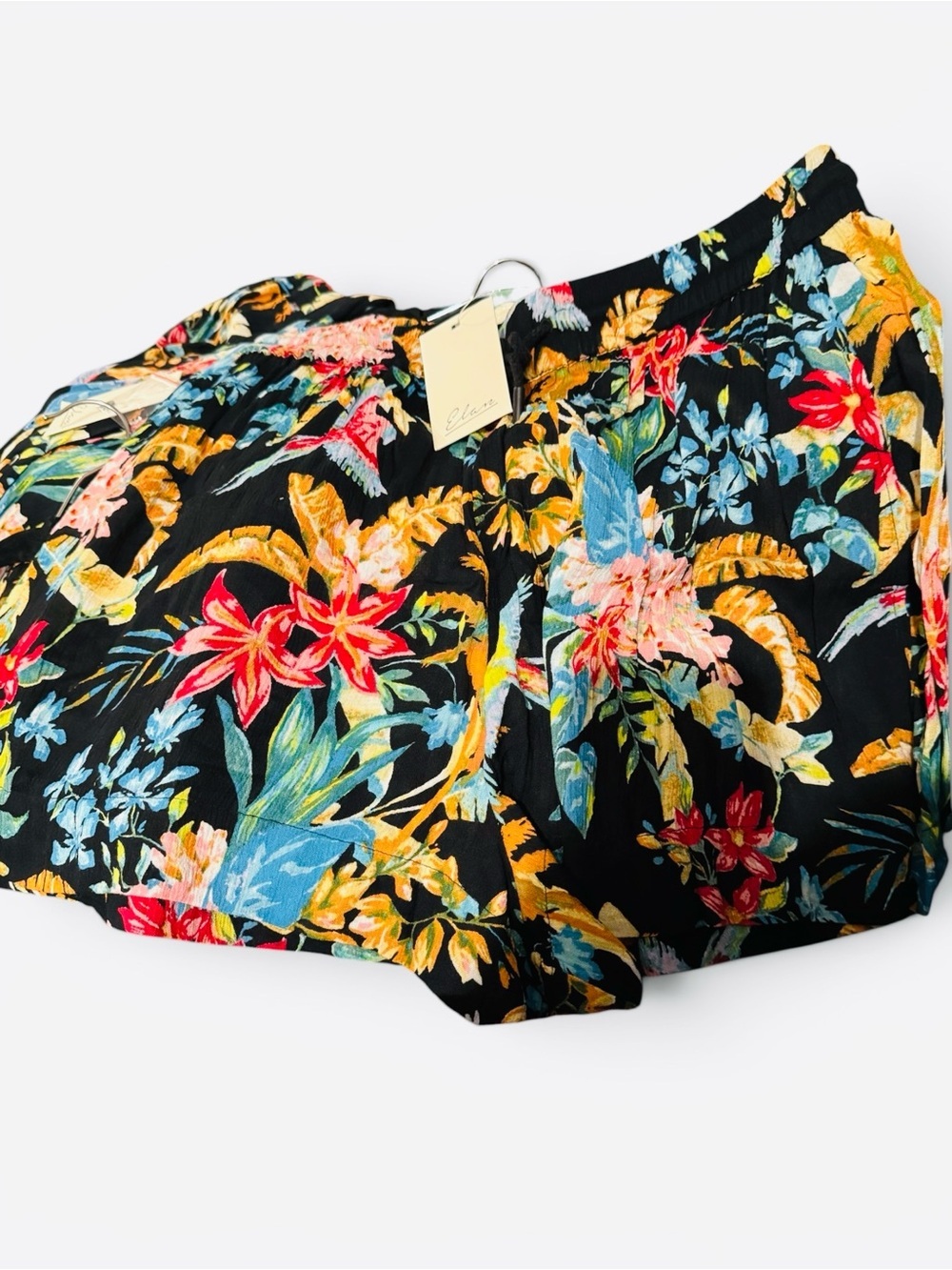 ELAN- Black Floral/Tropical Two-Piece Shirt & Shorts Set - Picture 10 of 10